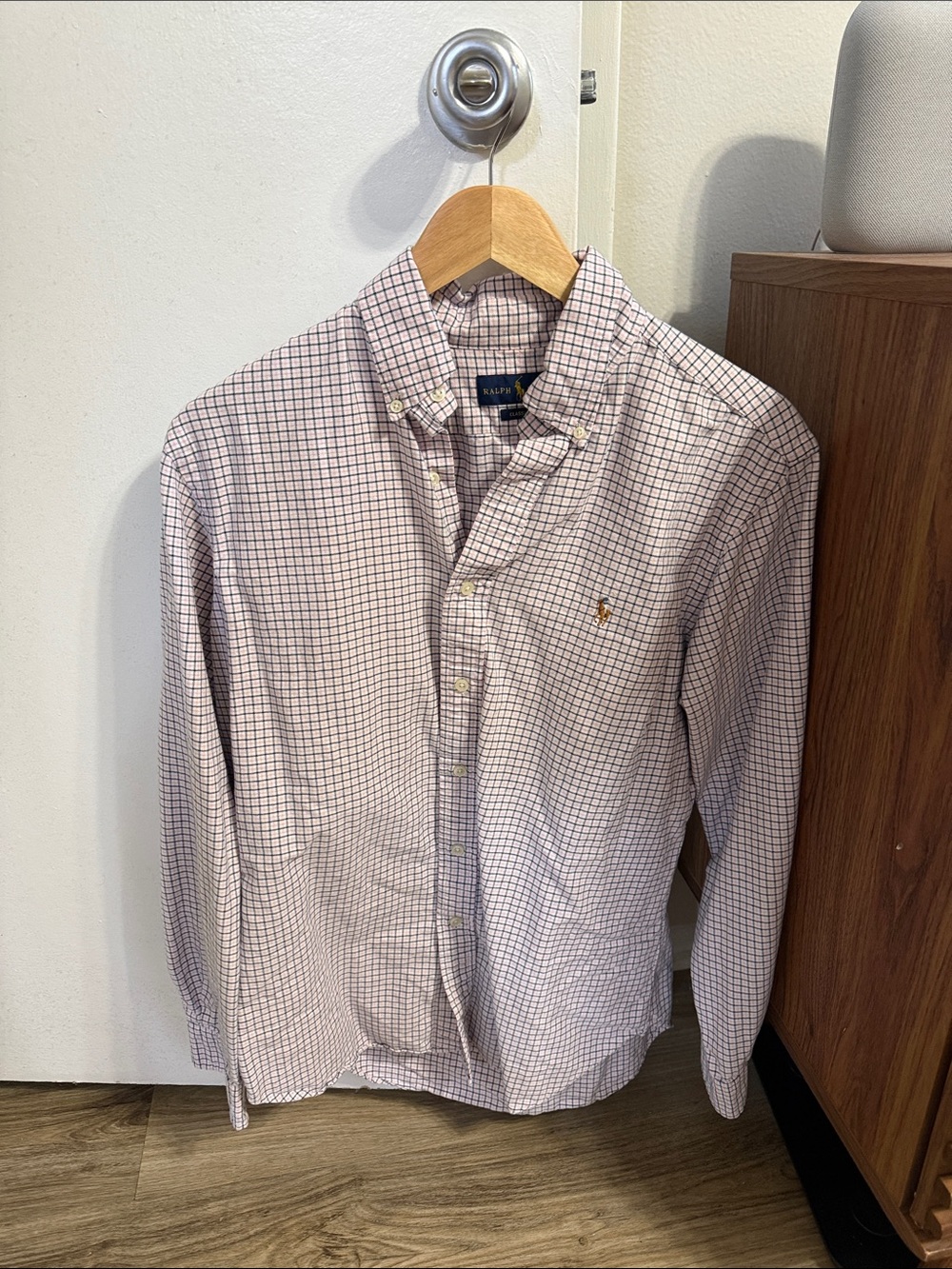 Ralph Lauren Men’s White and Pink Micro-Check Button-Down Shirt